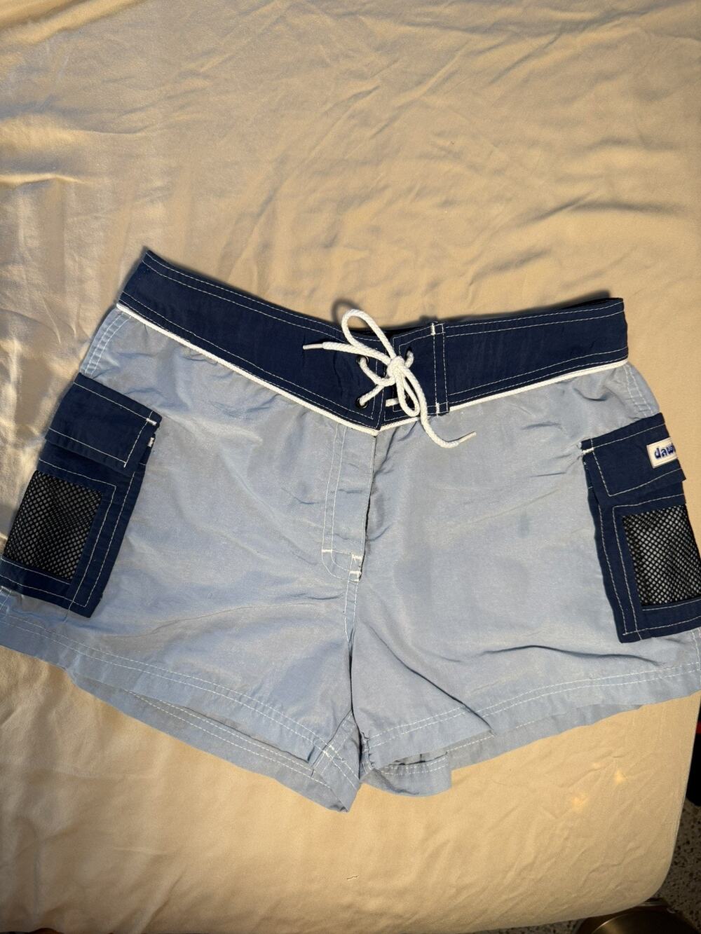 Vintage Y2K 90s Dawls Blue Board Shorts Sz 5 Juniors mesh cargo pockets lace up